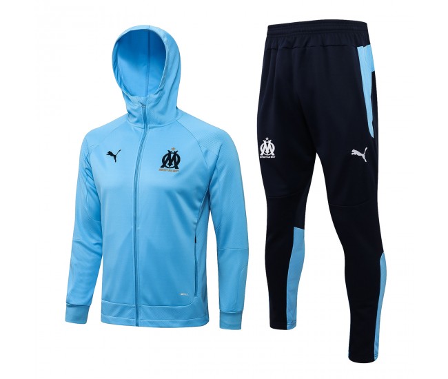 Survetement de football de presentation a capuche bleu Olympique Marseille 2021 22 Best Soccer Jerseys