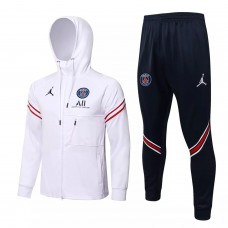 Survêtement de football de présentation PSG X Jordan blanc à capuche 2021-22